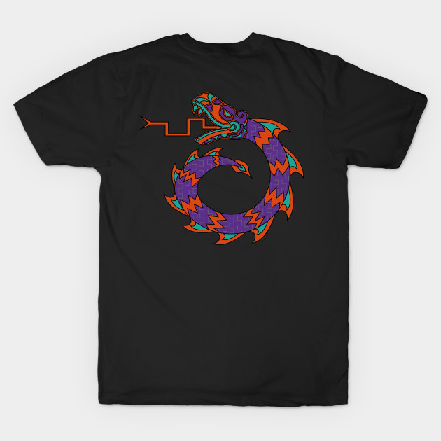 Mexican Snake Dragon Design Purple, orange and teal T-Shirt T-Shirt by JDP Designs